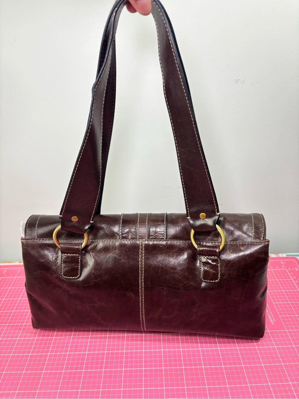 Vintage Y2K APT9 Womens Brown Leather Shoulder Bag Purse Handbag Dbl Handle Tote - Picture 8 of 16
